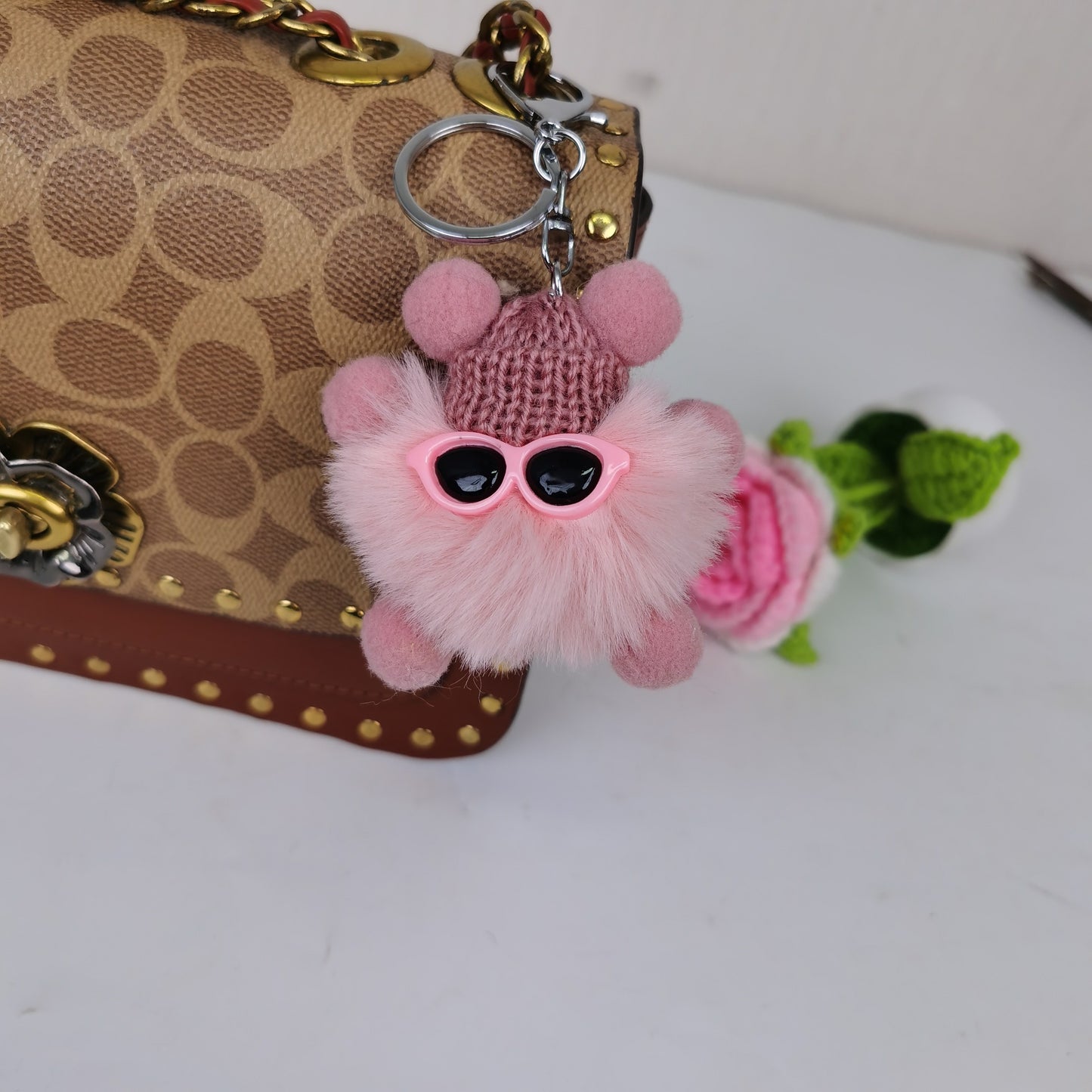 Glasses Coal Bulb Keychain Pendant Cartoon Doll Car Keychain Colored Plush Elf Bag Pendant