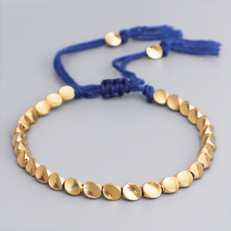 Hand Rope Winding Woven Bracelet Women's Fashion High-end Gift Can Be Pulled Special-shaped Copper Bead Fringed Woven Bracelet