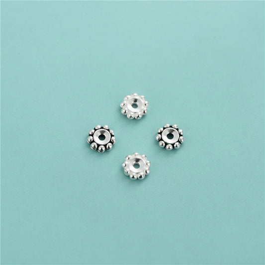 S925 Sterling Silver Thai Silver Retro Flower Gasket Spacer DIY Handmade Beaded Braided Rope Crystal Bracelet Bead Spacer Accessories