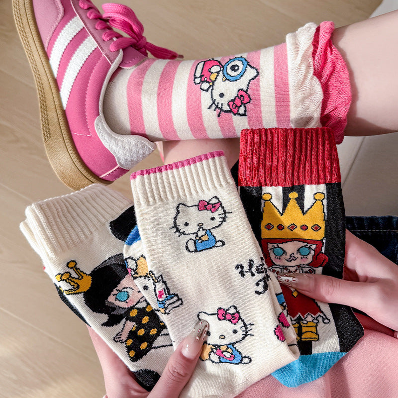 Cute Socks Women's Medium Tube Socks Cotton Socks Spring and Autumn Stockings Personality Ins Trendy Socks Internet Celebrity Design Sense Korean Stripes