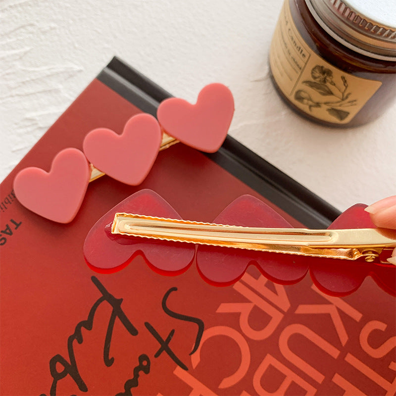 Korean Red Love Acetic Acid Hairpin Edge Clip Cute Bangs Broken Hair Side Duck Bill Hairpin Gentle Clip Headdress