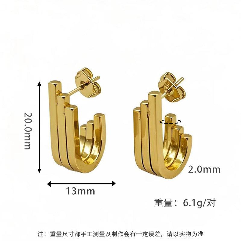 New European and American Earrings Light Luxury High-end Ear Jewelry Ins Titanium Steel U-shaped Ear Buckle