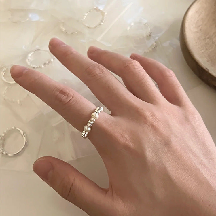 Irregular Metal Broken Silver Pearl Ring Female Niche Personality Simple Versatile Temperament Fashion Ring Ring