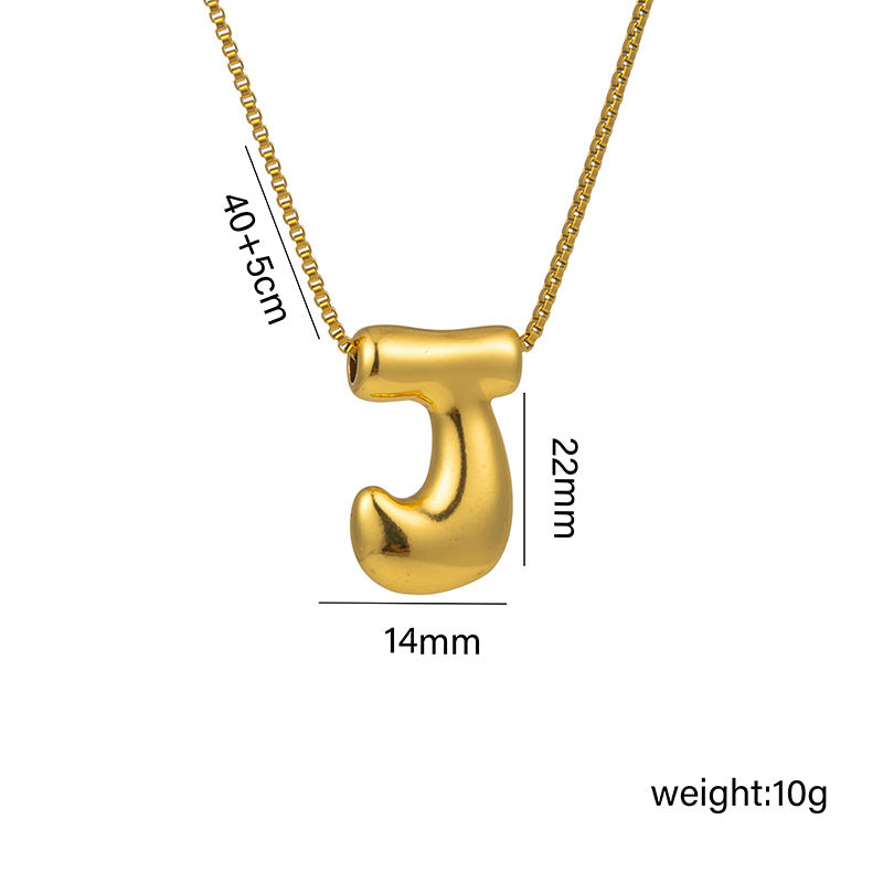 Titanium Steel 18k Real Gold Glossy Balloon Bubble Chubby Cute Q Version 26 English Letters Pendant Necklace