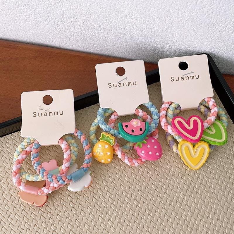 Spring New Children's Colorful Braided Headband Little Girl Ponytail Does Not Hurt Hair Cute Cartoon Flower Rubber Band