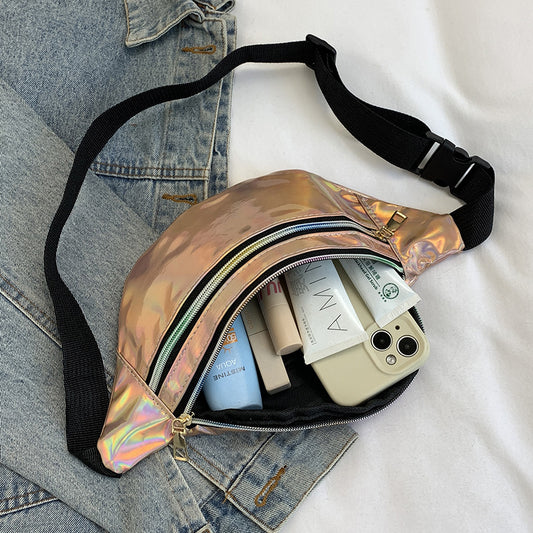 New Summer Men and Women Laser Fanny Pack Outdoor Glossy Sports Breast Bag Multi-functional Messenger Bag