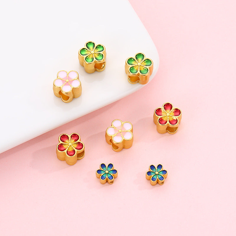 DIY Handmade Bracelet Beaded Accessories Sand Gold Alloy Accessories Dumb Gold Double-sided Flower Large Hole Beads Bracelet Beads