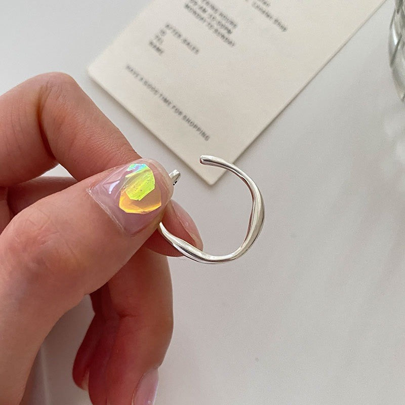 Korean Version of S925 Sterling Silver Niche Design Irregular Simple Plain Ring Female Stacking Wearing Hipster Ring Cold Wind