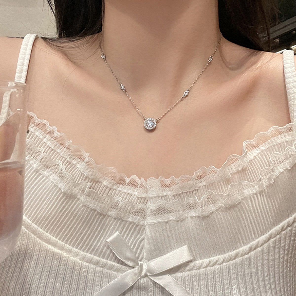 925 Silver Luck Pearl Necklace Female Butterfly Cold Light Luxury Flash Diamond Ins Wind Niche Collarbone Chain