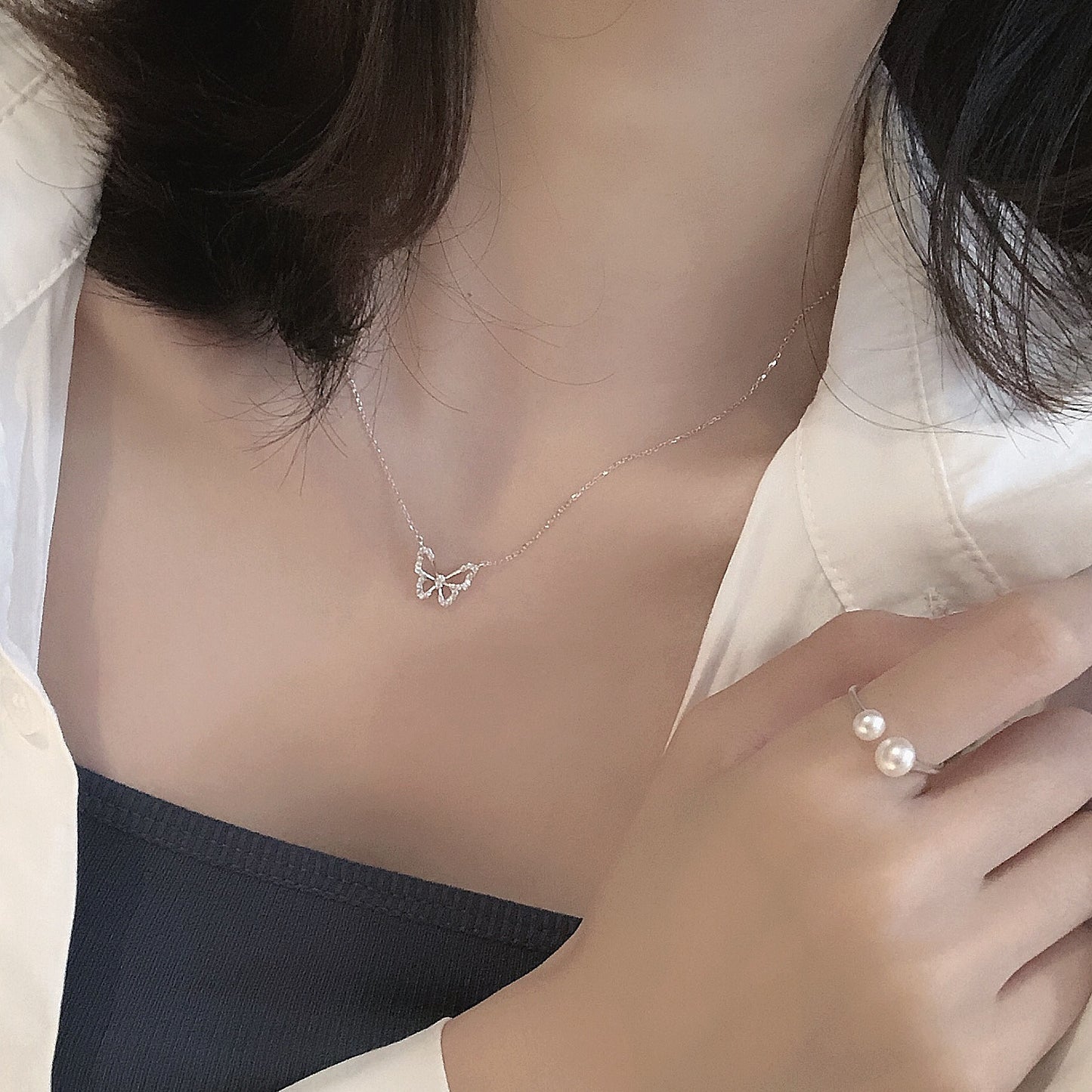 S925 Sterling Silver Premium Butterfly Necklace Gift Ins Female Niche Cold Wind Light Luxury Personalized Fashion Internet Celebrity Pendant