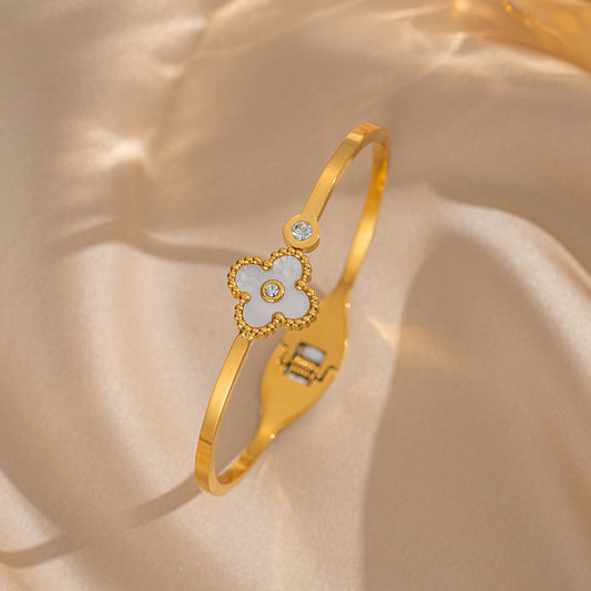 Europe and The United States Hot-selling Diamond-encrusted Titanium Steel Bracelet Women's High-grade Temperament Stainless Steel Open Bracelet Hand Jewelry - NiceOceanJewelry