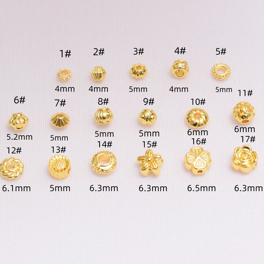 18K Gold-wrapped Color-preserving Beads Round Receptacle Beaded Spacer DIY Bracelet Necklace Jewelry Accessories Loose Beads Wholesale