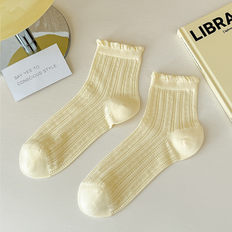 Lace Socks Children's Summer Thin Mesh Hollow Breathable Medium Tube Socks Simple Versatile Women's Socks