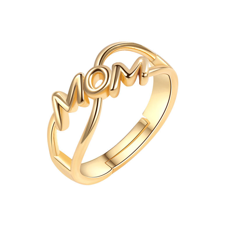 New MOM English Ring, Mother's Birthday and Mother's Day Gift, Cold Wind Personality Design
