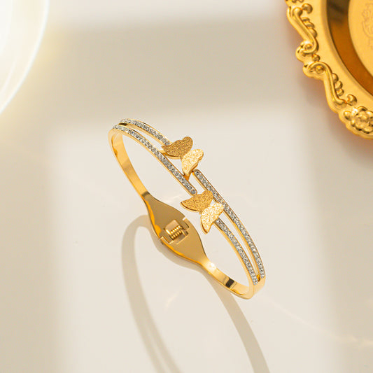 Simple Line Double Butterfly Titanium Steel Bracelet Internet Celebrity Explosion Jewelry Wholesale, Fashion Light Luxury Full Diamond Bracelet Women