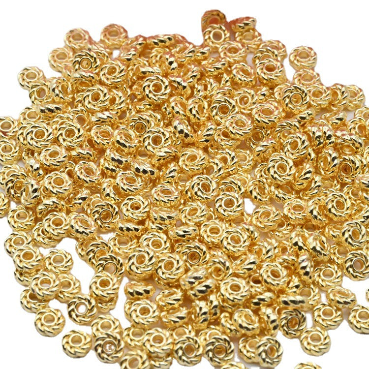 Color-retaining Gold Beads 18k Gold Twist Beads Flat Beads, Handmade DIY Jewelry Accessories Necklace Bracelet Beaded Material