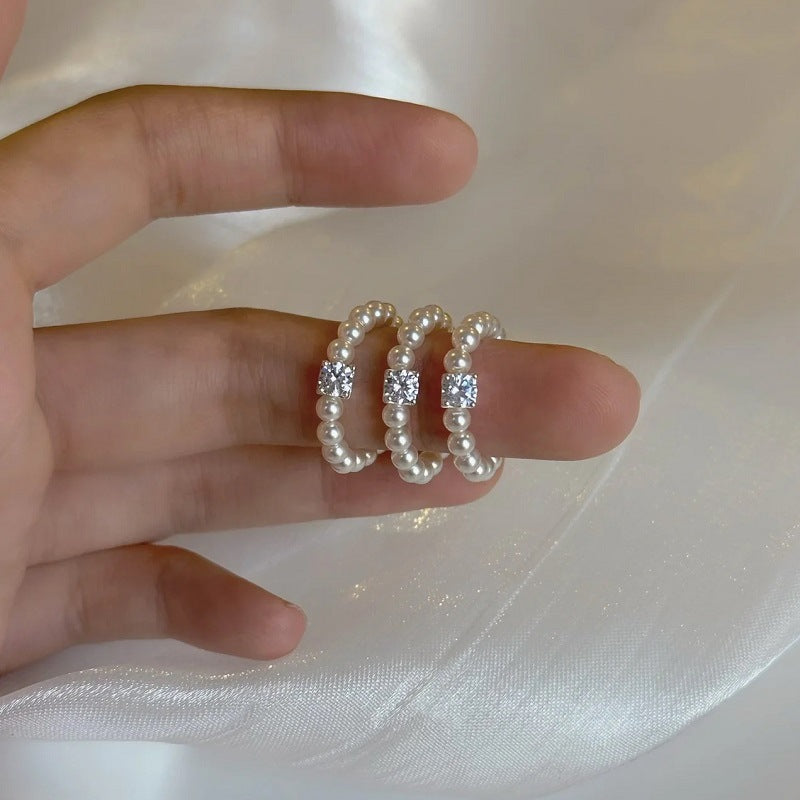 Pearl Mini Bead Pearl Ring Women's Soft Chain Index Finger Middle Finger Niche High Sense Cold Wind Simple