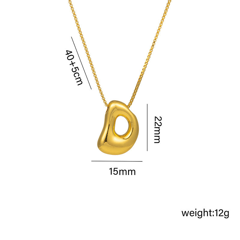 Titanium Steel 18k Real Gold Glossy Balloon Bubble Chubby Cute Q Version 26 English Letters Pendant Necklace