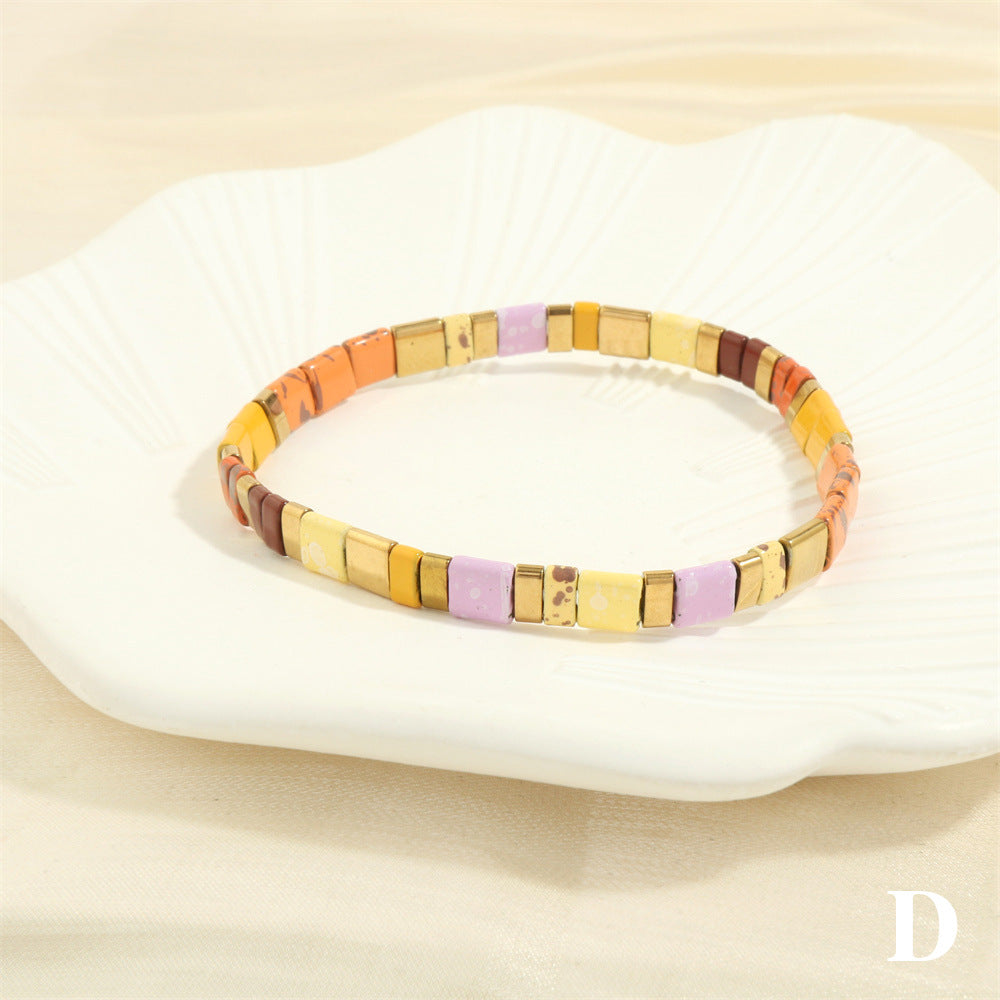 Stylish Retro Pull-up Beaded Bracelet, Simple Bohemian Hand-woven Elastic Bracelet for Women