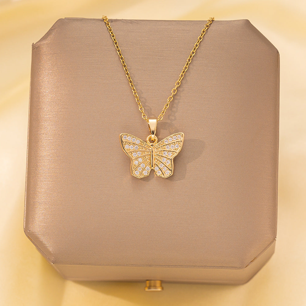 Copper Pendant Titanium Steel Necklace for Women Slightly Inlaid Zircon Pendant Girl Necklace