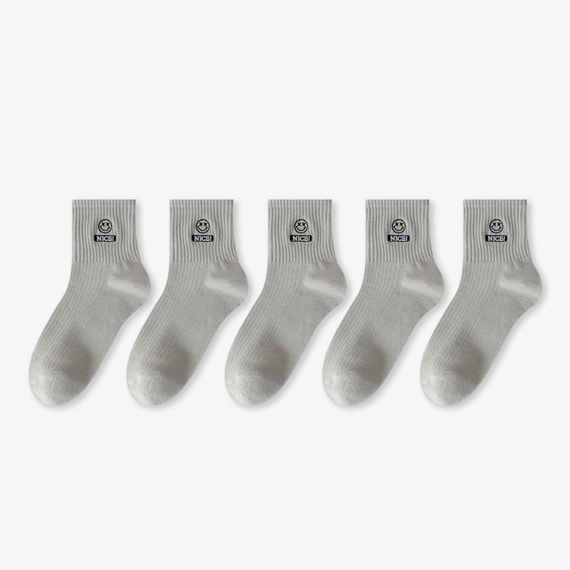 Smiley Sports Socks Sweat-absorbing Japanese Student Socks Spring, Autumn and Winter Medium Tube Socks Women's Wholesale