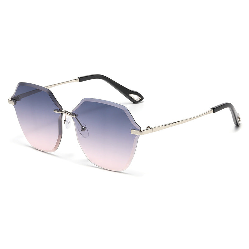 Internet Celebrity Explosion Polygonal Frameless Trimmed Sunglasses Women, Fashion Trend Large Frame Retro UV Protection Sunglasses
