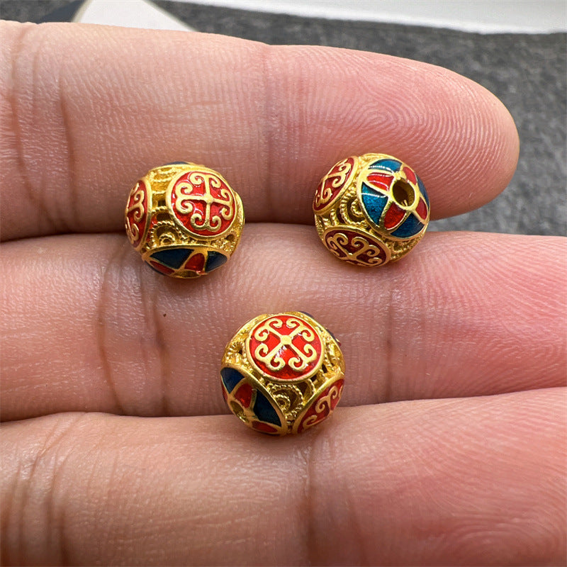 Ancient Gold Dripping Oil DIY Jewelry Accessories Loose Bead Copper Plating 18K Accessories Matte Retro Hollow Clothing Accessories