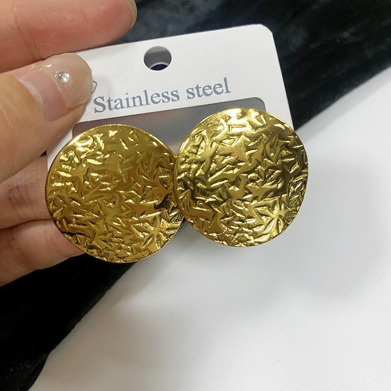 European and American Fashion Retro Stainless Steel Stud Earrings Five-leaf Hammer Pattern Large Earrings Women's Earrings