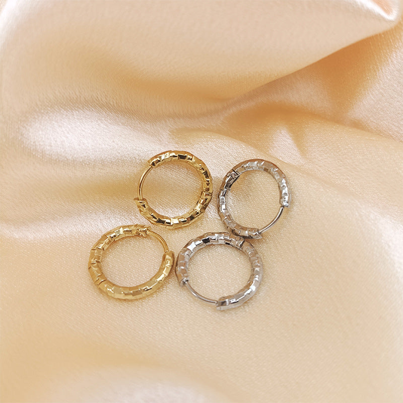 Gypsy Titanium Steel Earrings Plated 18K Gold Non-Fading Earrings Trendy Fashion Earrings Embossed Circle Earrings