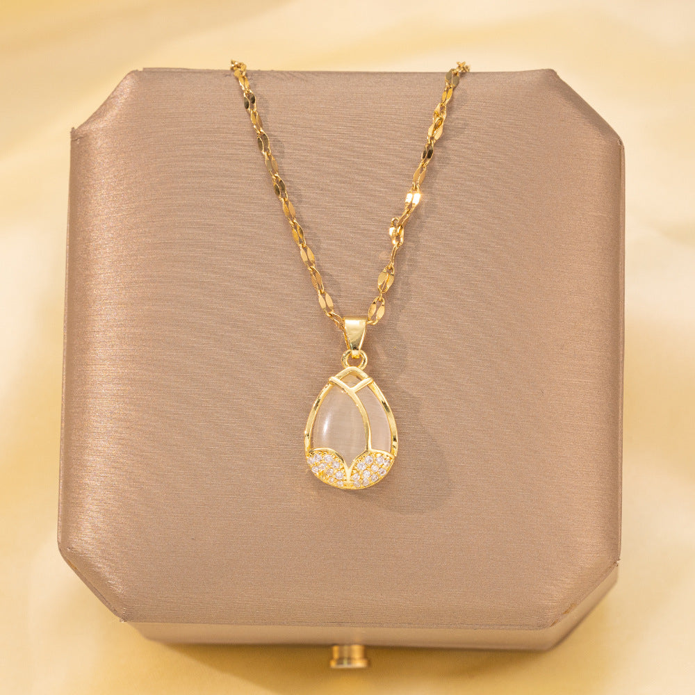 Copper Pendant Titanium Steel Necklace for Women Slightly Inlaid Zircon Pendant Girl Necklace