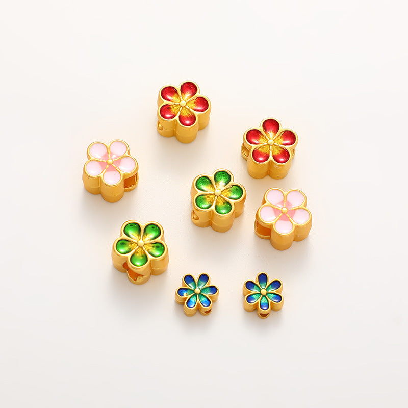 DIY Handmade Bracelet Beaded Accessories Sand Gold Alloy Accessories Dumb Gold Double-sided Flower Large Hole Beads Bracelet Beads