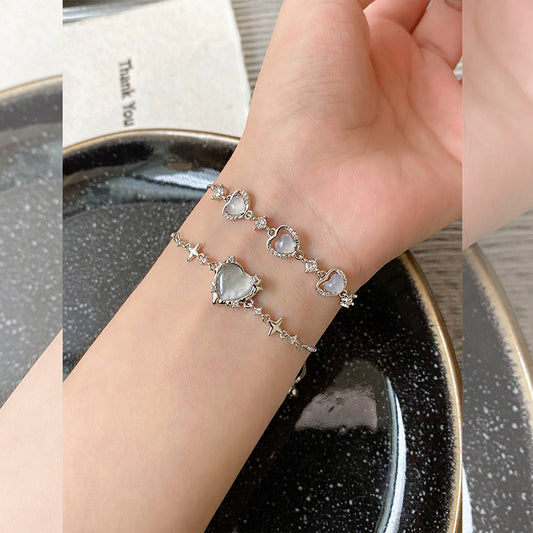 Cold Opal Love Bracelet Women's Gentle and Simple Pull-up Sweet and Cool Style Girlfriend Bracelet Personality Temperament Accessories
