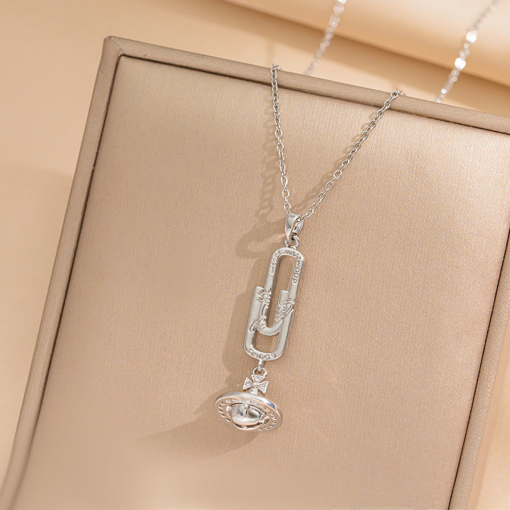 New Gold Diamond-encrusted Mini Planet Titanium Steel Necklace Does Not Fade Girls Versatile Light Luxury Niche Versatile Accessories