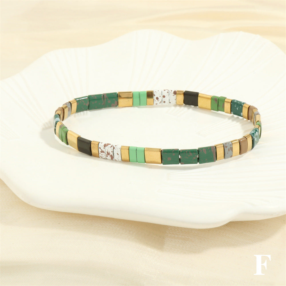 Stylish Retro Pull-up Beaded Bracelet, Simple Bohemian Hand-woven Elastic Bracelet for Women