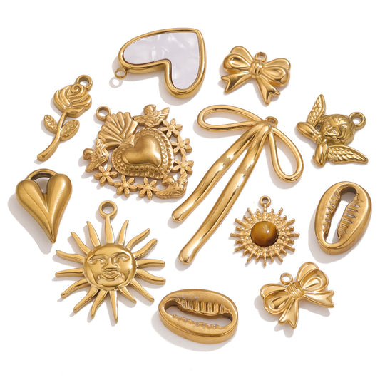 Stainless Steel New Personalized Retro Three-dimensional Sun Love Pendant DIY Stainless Steel Necklace Accessories Wholesale