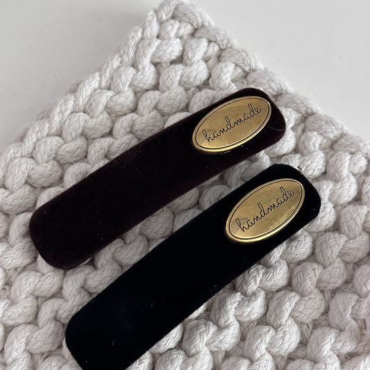 Vintage Gold Label, Black Velvet Hairpin, Women's High-end Bangs, Side Broken Hair BB Clip, Hairpin, Headgear, Women's Hair Accessories