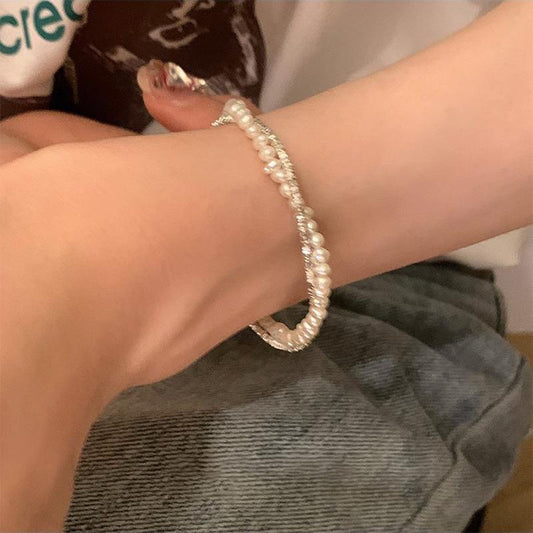 Korean version of fashion niche heavy industry pearl broken silver beaded bracelet women's light luxury exquisite versatile gift girlfriend jewelry