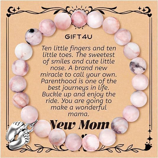 Mom Mother's Day Gift Bracelet Pink Zebra Emperor Stone Foot Pendant Elastic Rope Bracelet Jewelry