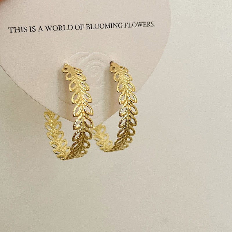 Retro Hong Kong Style Temperament Stud Earrings Female Explosion Internet Celebrity Niche High Sense Gold Earrings