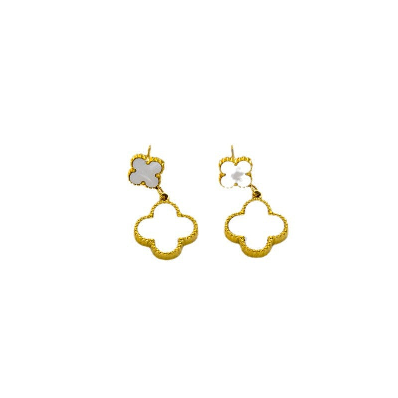 Lucky four-leaf flower fringed stud earrings Internet celebrity explosion versatile earrings exquisite Fan family temperament high-end earrings