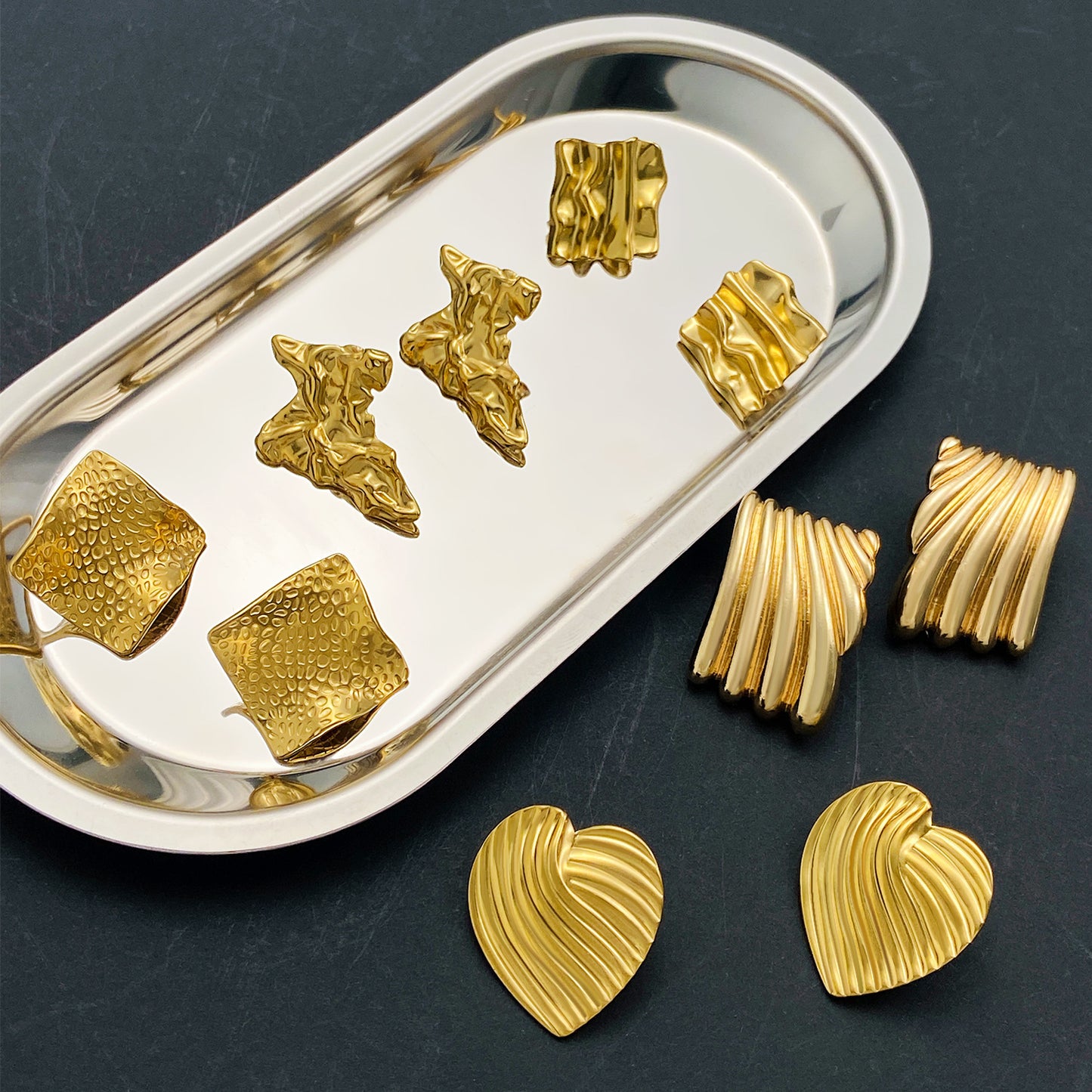 Titanium Steel Pleated Geometric Earrings Women's New Irregular Round Square Love Stud Earrings Medieval Earrings Tide