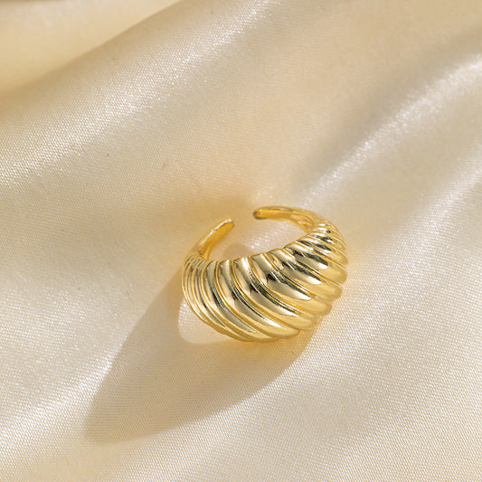 European and American Fashion Simple Copper Plated Real Gold Geometric Opening Ring Women's INS Metal Wind Niche High-end Ring