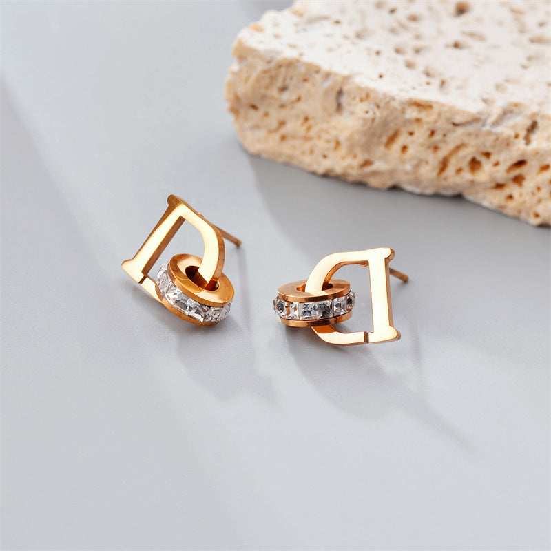 Fashion Titanium Steel Does Not Fade Short Ear Buckle Simple Geometric Rose Gold Earrings Stud Earrings
