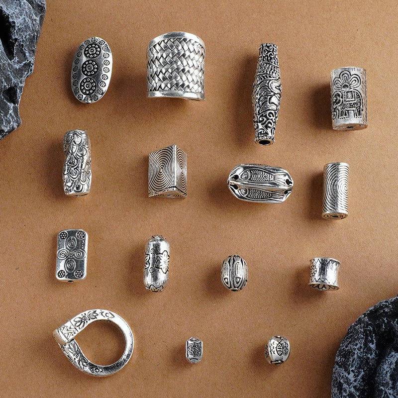 Silver Jewelry Bead Partition Accessories DIY Bracelet Handmade Beading Accessories Running Ring Accessories Thai Silver Chiang Mai Silver Large Bead Partition
