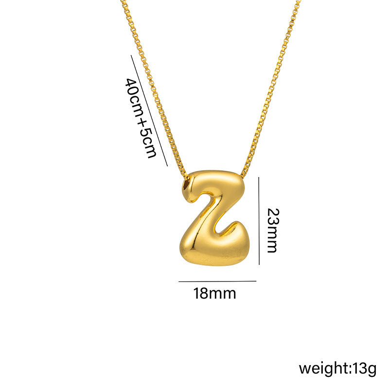 Titanium Steel 18k Real Gold Glossy Balloon Bubble Chubby Cute Q Version 26 English Letters Pendant Necklace