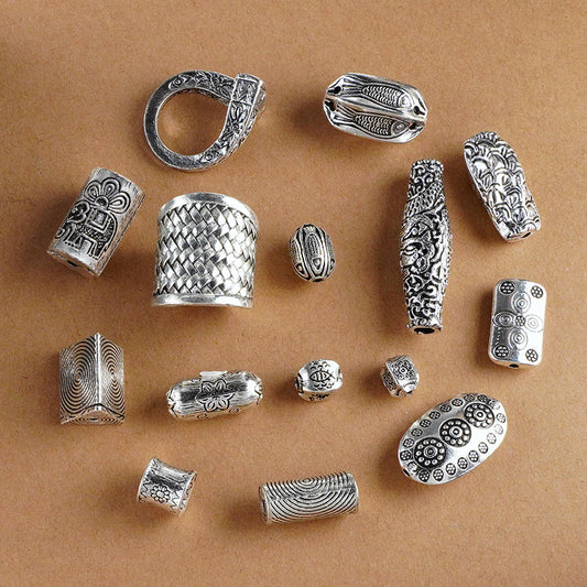 Silver Jewelry Bead Partition Accessories DIY Bracelet Handmade Beading Accessories Running Ring Accessories Thai Silver Chiang Mai Silver Large Bead Partition