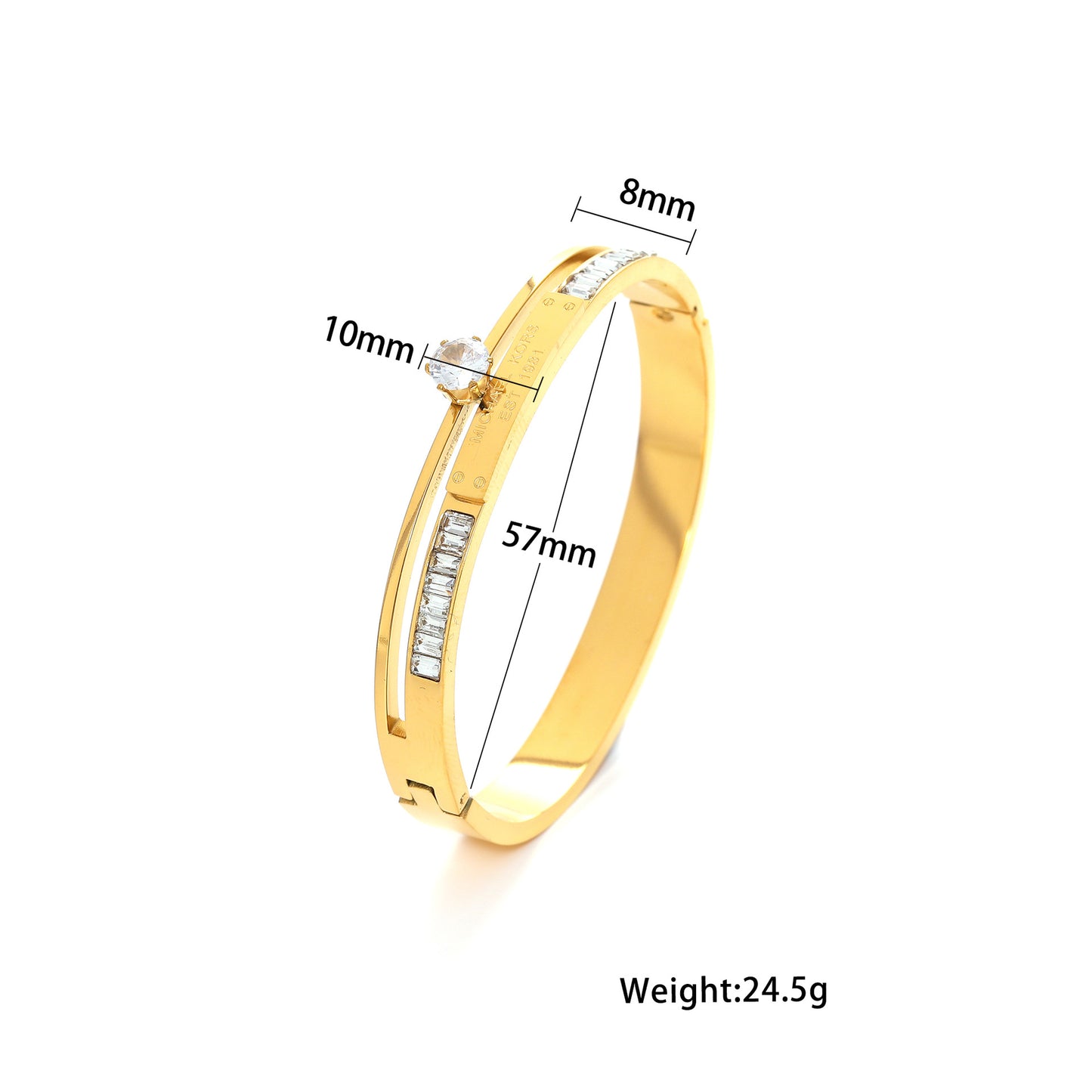 South Korea's New Super Flash Double-row Diamond Zircon Single Diamond Rose Gold Bracelet Hipster Personality Titanium Steel Bracelet Women's Jewelry