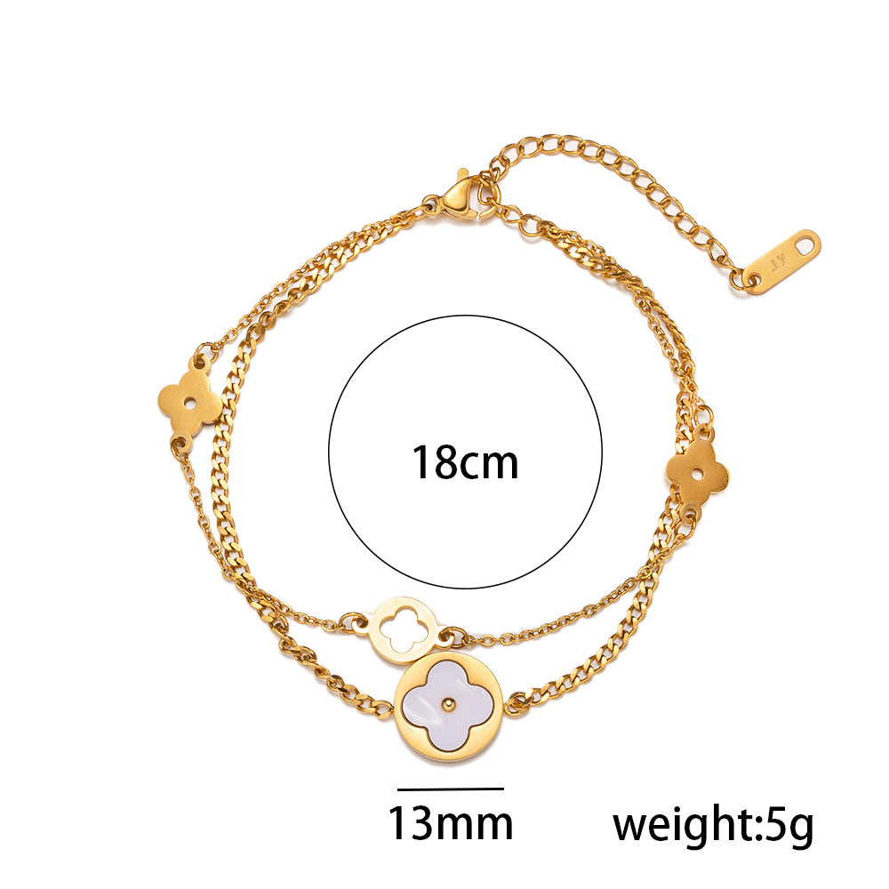 2025 New Titanium Steel Four-leaf Clover Bracelet Internet Celebrity Girlfriend White Fritillary Hollowed Out Hot Sale Factory Wholesale