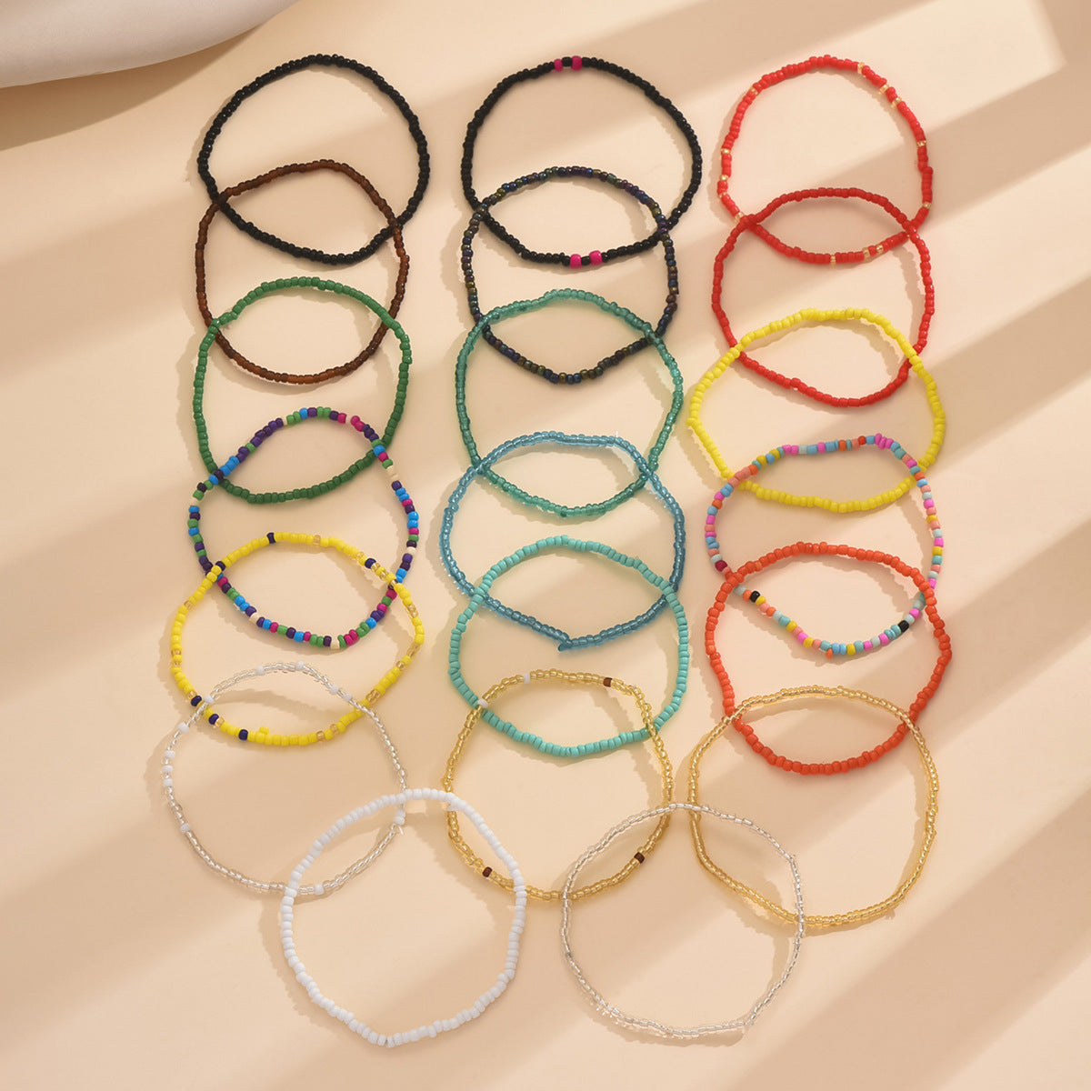 European and American Jewelry Summer Versatile Color Rice Bead Anklet Simple Creative Bracelet Multi-purpose Trend 20-piece Set
