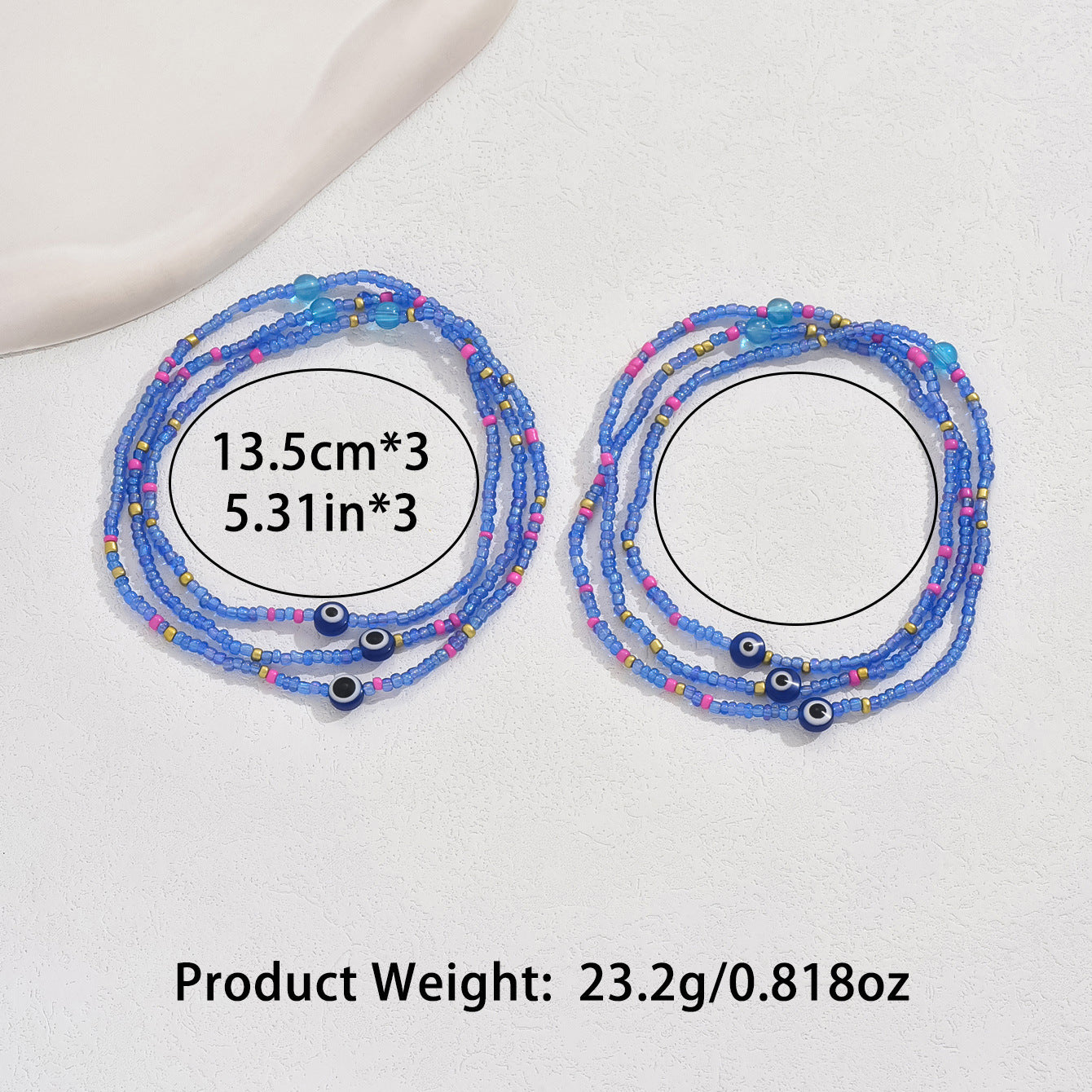 European and American Jewelry Summer Blue Eyes Rice Beads Anklet Creative Bracelet Multi-purpose Beach Trend Two-piece Set